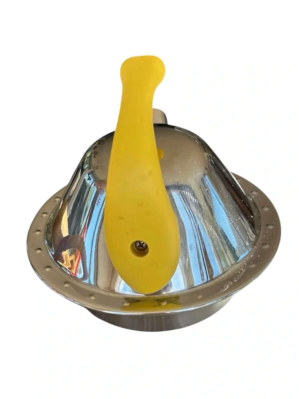 IKEA Stainless Steel Whistling Kettle with Yellow Handle and Spout Tip